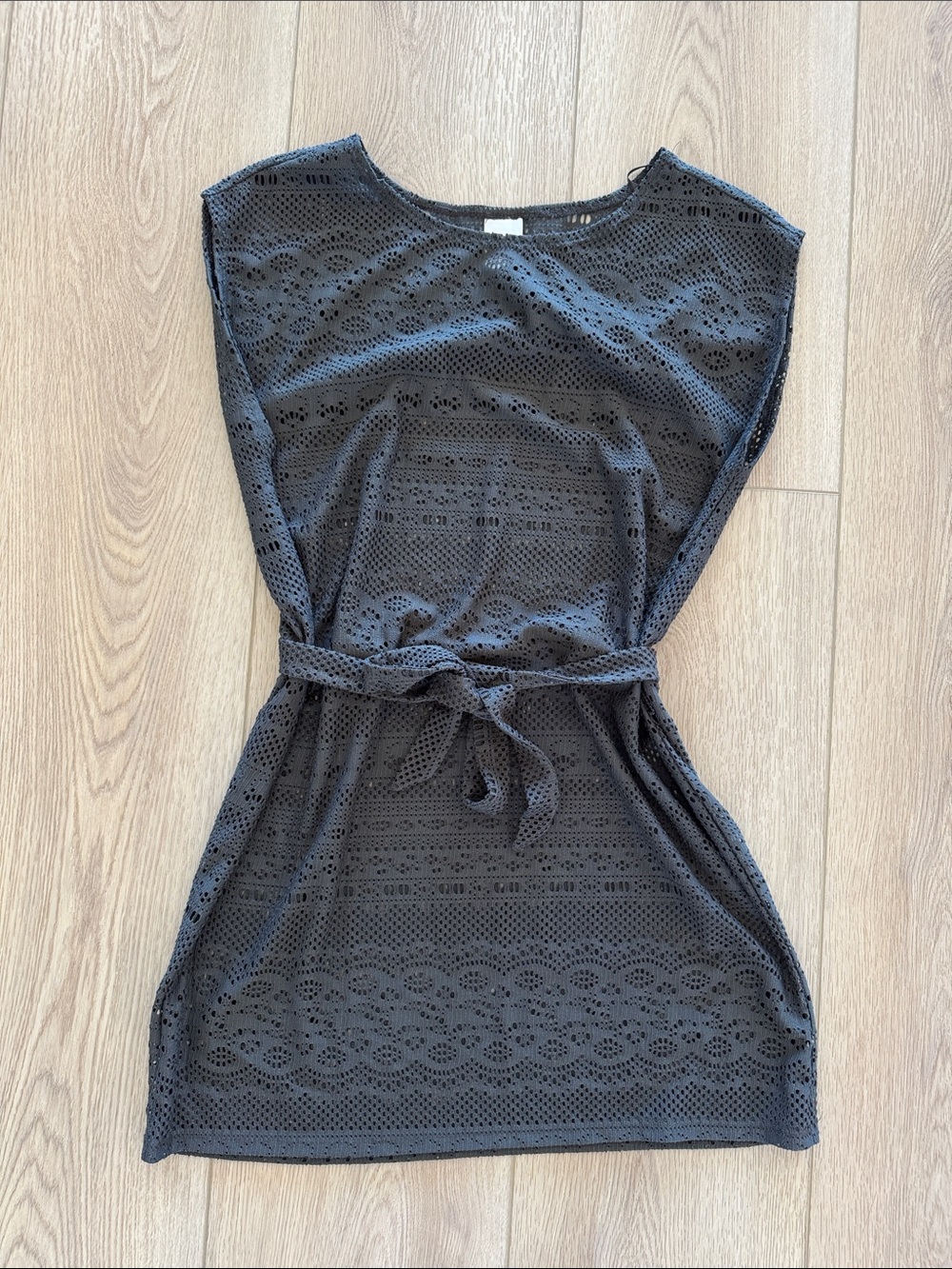 Merona Black Crochet Belted Swim Coverup Tunic